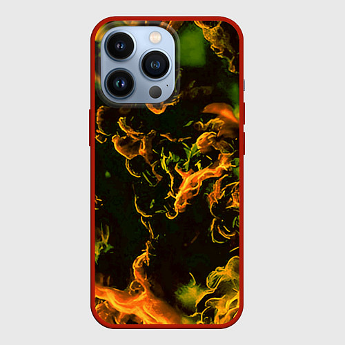 Чехол iPhone 13 Pro Жёлтое огненное пламя инферно - inferno yellow / 3D-Красный – фото 1