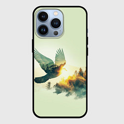 Чехол iPhone 13 Pro Голубь и лес: эффект двойной экспозиции