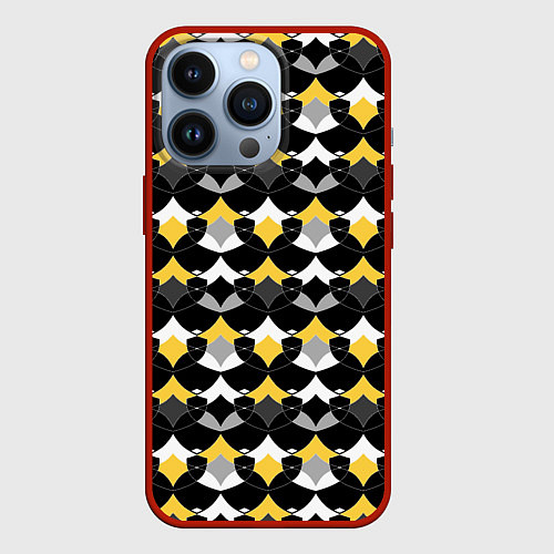 Чехол iPhone 13 Pro Желто черный с белым геометрический узор / 3D-Красный – фото 1