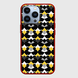 Чехол iPhone 13 Pro Желто черный с белым геометрический узор