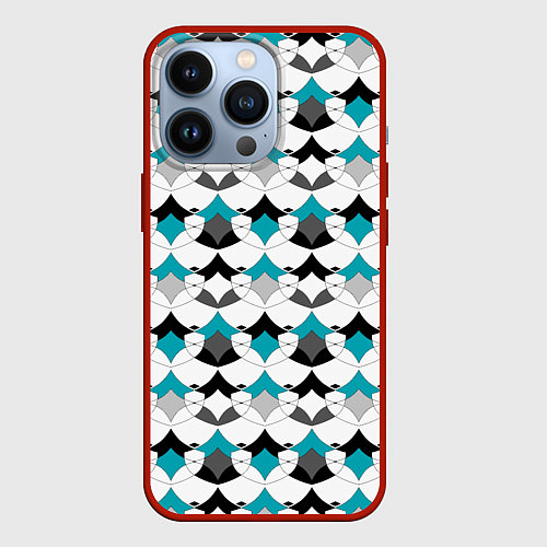Чехол iPhone 13 Pro Разноцветный черный голубой с белым геометрический / 3D-Красный – фото 1