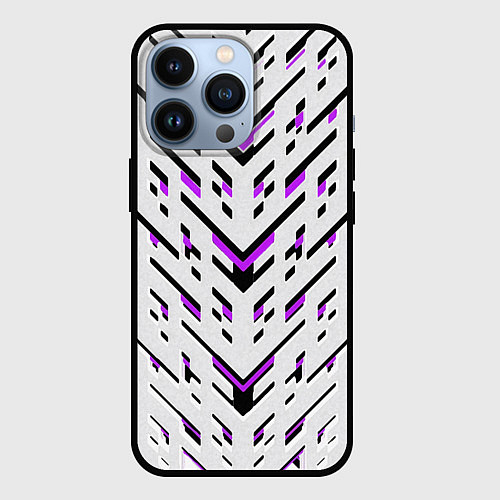 Чехол iPhone 13 Pro Black and purple stripes on a white background / 3D-Черный – фото 1