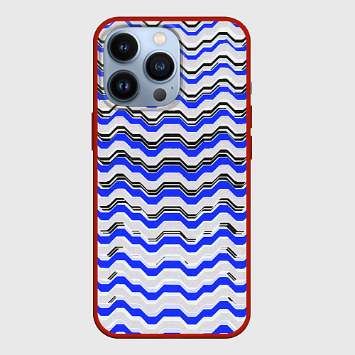 Чехол iPhone 13 Pro Black and blue stripes on a white background / 3D-Красный – фото 1