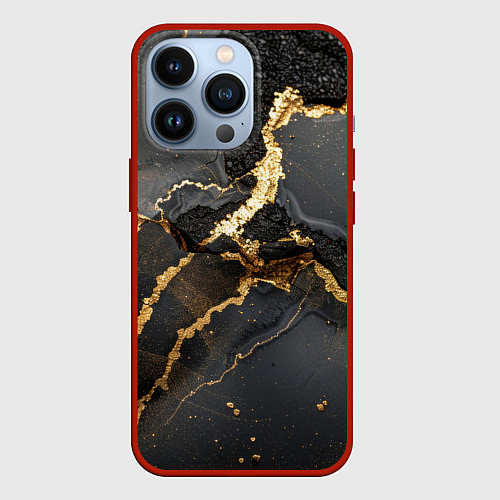 Чехол iPhone 13 Pro Золото и черный агат / 3D-Красный – фото 1