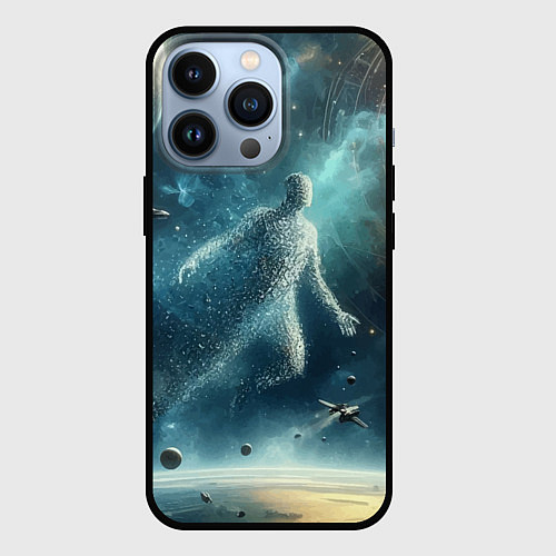 Чехол iPhone 13 Pro Человек и космос - нейросеть / 3D-Черный – фото 1