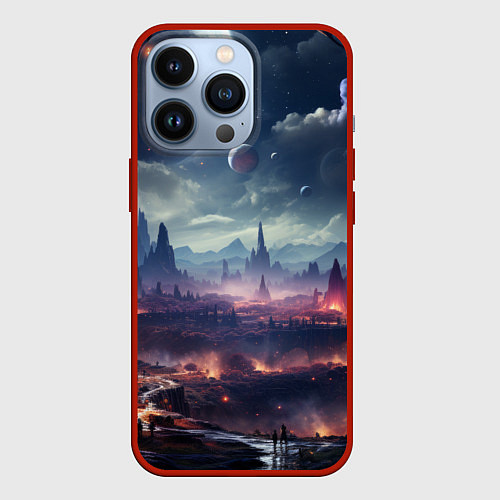 Чехол iPhone 13 Pro Фантастическая планета внутри космоса / 3D-Красный – фото 1
