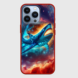 Чехол iPhone 13 Pro Космическая неоновая акула - нейросеть