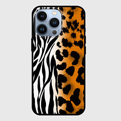 Чехол для iPhone 13 Pro Леопардовые пятна с полосками зебры, цвет: 3D-черный