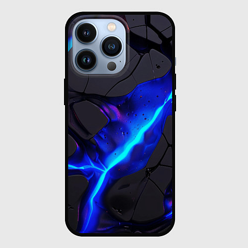 Чехол iPhone 13 Pro Темный синий неон из разлома плит / 3D-Черный – фото 1