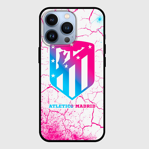 Чехол iPhone 13 Pro Atletico Madrid neon gradient style / 3D-Черный – фото 1