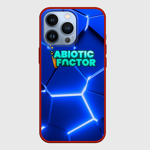 Чехол iPhone 13 Pro Abiotic Factor логотип на синем неоновом фоне / 3D-Красный – фото 1