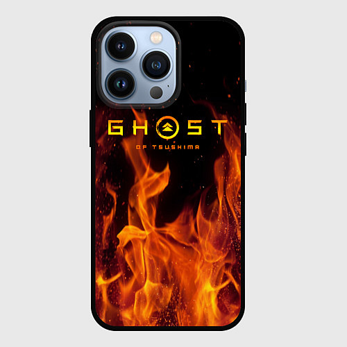 Чехол iPhone 13 Pro Ghost of Tsushima в огне / 3D-Черный – фото 1