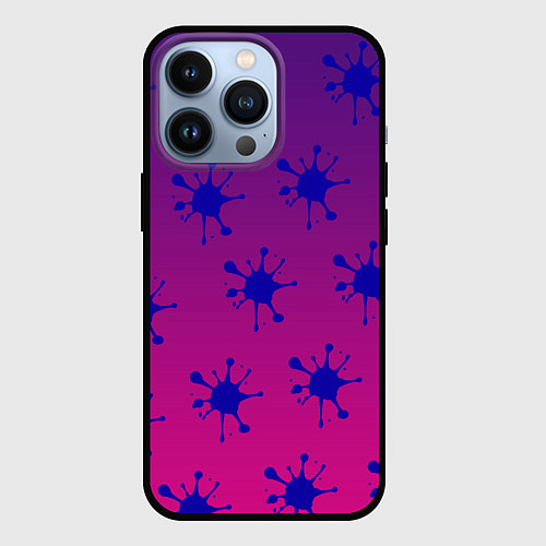 Чехол iPhone 13 Pro Синие кляксы на градиенте / 3D-Черный – фото 1