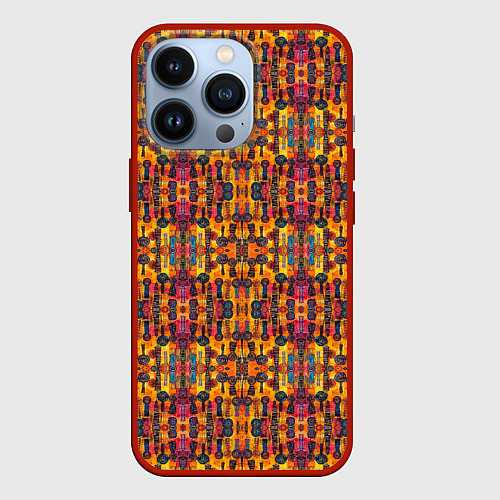 Чехол iPhone 13 Pro Розово-оранжевый африканский узор / 3D-Красный – фото 1