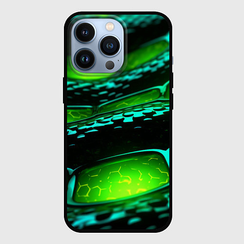 Чехол iPhone 13 Pro Зеленая змеиная абстрактная текстура / 3D-Черный – фото 1