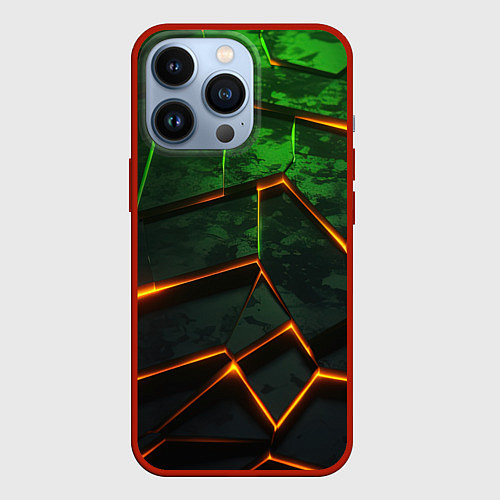 Чехол iPhone 13 Pro Неоновая яркая геометрическая абстракция со светом / 3D-Красный – фото 1