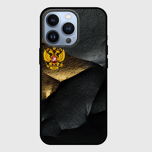 Чехол iPhone 13 Pro Золотой герб России на темном фоне / 3D-Черный – фото 1