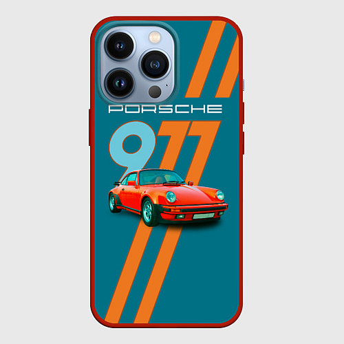 Чехол iPhone 13 Pro Porsche 911 немецкий спорткар / 3D-Красный – фото 1