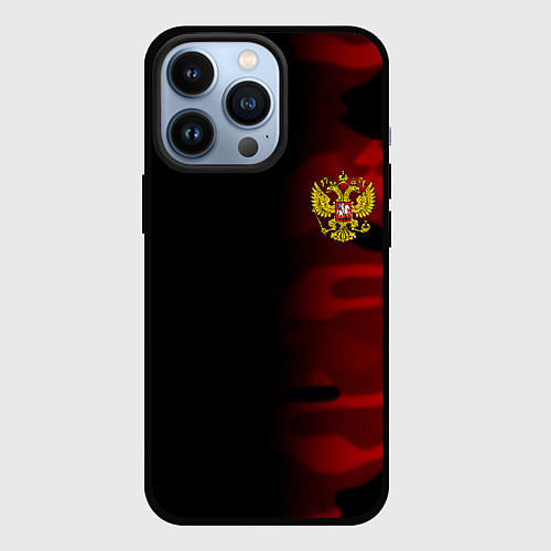 Чехол iPhone 13 Pro Герб РФ камуфляжная тексткура / 3D-Черный – фото 1