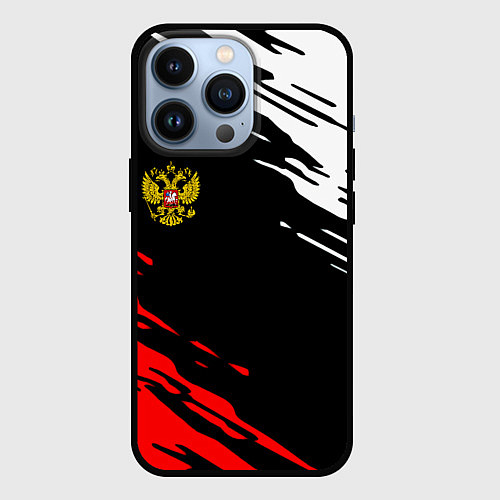 Чехол iPhone 13 Pro Герб РФ краски текстура абстрактные / 3D-Черный – фото 1