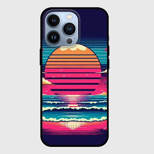 Чехол iPhone 13 Pro Закат на пляже vaporwave / 3D-Черный – фото 1