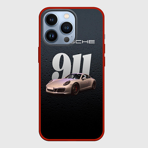 Чехол iPhone 13 Pro Спортивный автомобиль Porsche 911 / 3D-Красный – фото 1