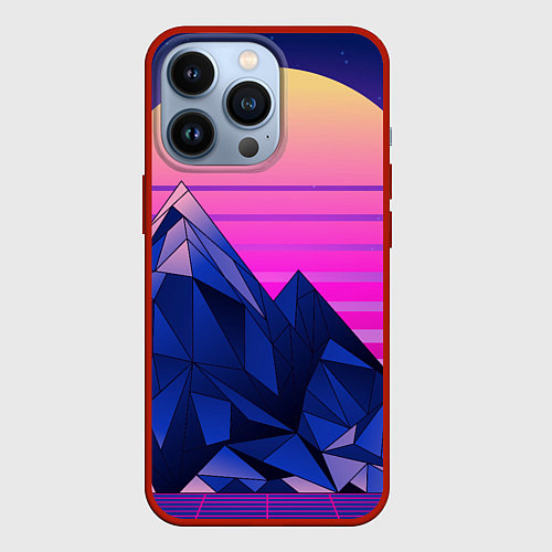 Чехол iPhone 13 Pro Vaporwave неоновые горы / 3D-Красный – фото 1