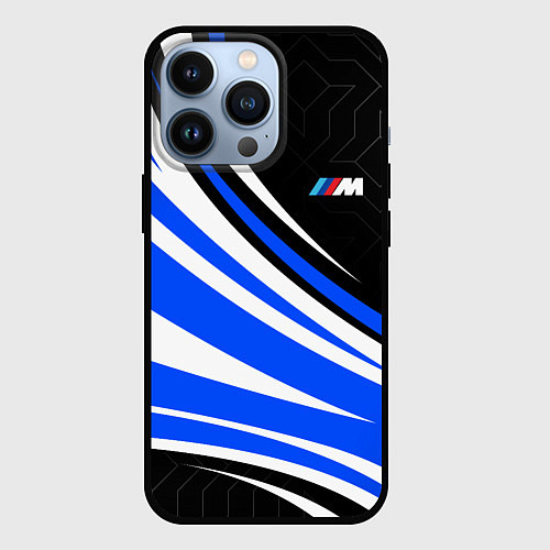 Чехол iPhone 13 Pro BMW M - синие волны / 3D-Черный – фото 1