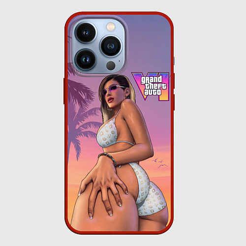 Чехол iPhone 13 Pro Девушка в купальнике из Gta 6 / 3D-Красный – фото 1