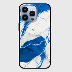 Чехол для iPhone 13 Pro Бело-синий мрамор, цвет: 3D-черный