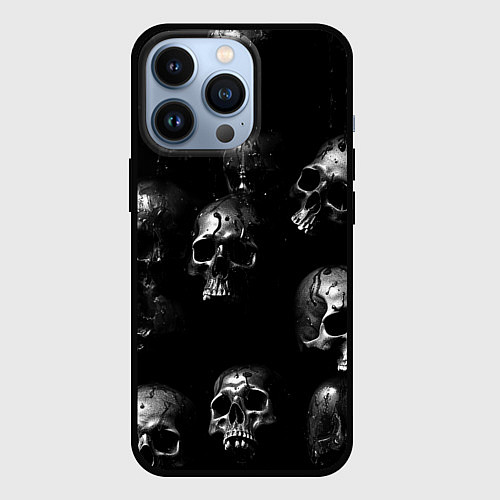 Чехол iPhone 13 Pro Черепа с подтеками / 3D-Черный – фото 1