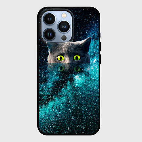 Чехол iPhone 13 Pro Космос и кот / 3D-Черный – фото 1