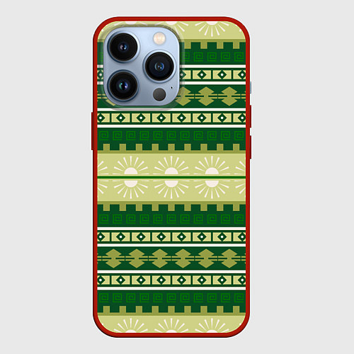 Чехол iPhone 13 Pro Зеленый этнический паттерн / 3D-Красный – фото 1