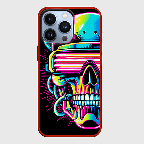 Чехол iPhone 13 Pro Cyber skull - ai art neon / 3D-Красный – фото 1