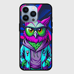 Чехол для iPhone 13 Pro Модная сова сине-фиолетовый фон, цвет: 3D-черный