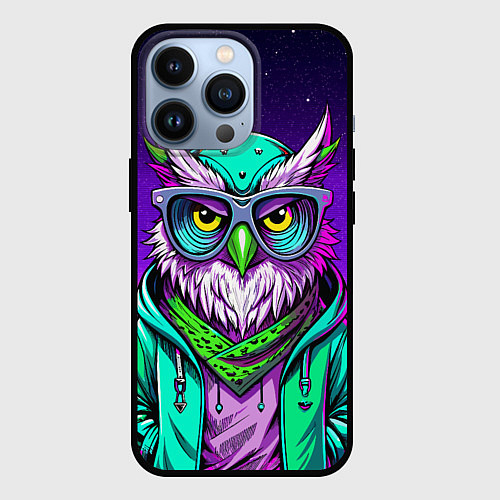 Чехол iPhone 13 Pro Модная сова ретро фиолетовый фон / 3D-Черный – фото 1
