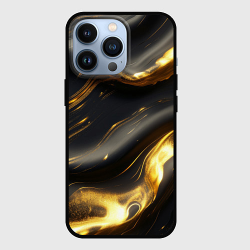 Чехол iPhone 13 Pro Черно-золотая волнистая текстура / 3D-Черный – фото 1