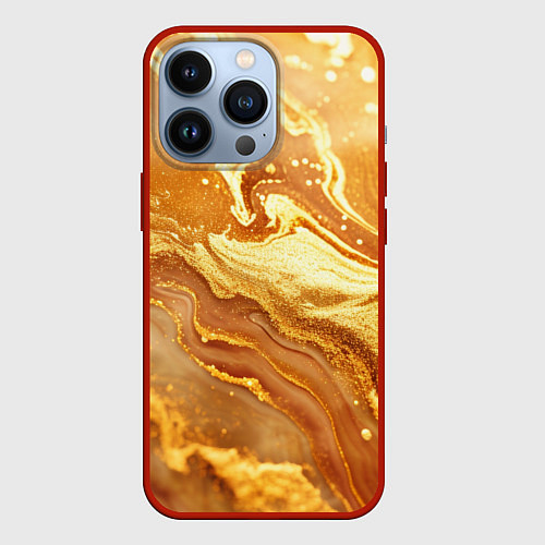 Чехол iPhone 13 Pro Жидкое золото текстура / 3D-Красный – фото 1