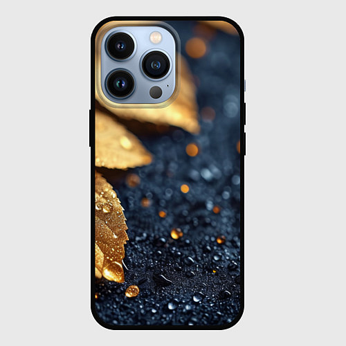 Чехол iPhone 13 Pro Золотые листья на темном фоне / 3D-Черный – фото 1