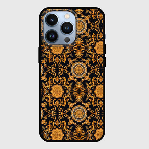 Чехол iPhone 13 Pro Золоте классические узоры паттерн из ткани / 3D-Черный – фото 1