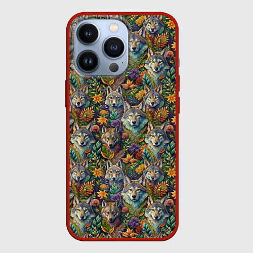 Чехол iPhone 13 Pro Волчий паттерн / 3D-Красный – фото 1