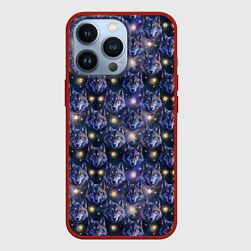 Чехол iPhone 13 Pro Волчий стиль дизайн с мордами волков / 3D-Красный – фото 1