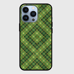Чехол для iPhone 13 Pro Узор в ромбовидную клетку с золотыми линиями, цвет: 3D-черный