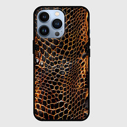 Чехол iPhone 13 Pro Реалистичная кожа змеи темно коричневая