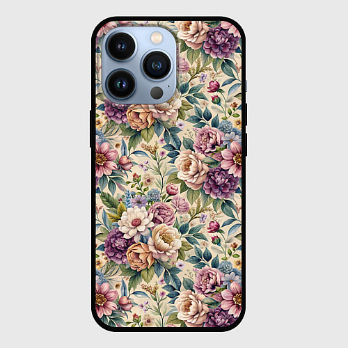 Чехол iPhone 13 Pro Нежные цветочные мотивы паттерны / 3D-Черный – фото 1