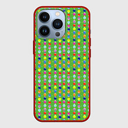 Чехол для iPhone 13 Pro Паттерн с вертикальными гирляндами на зеленом, цвет: 3D-красный