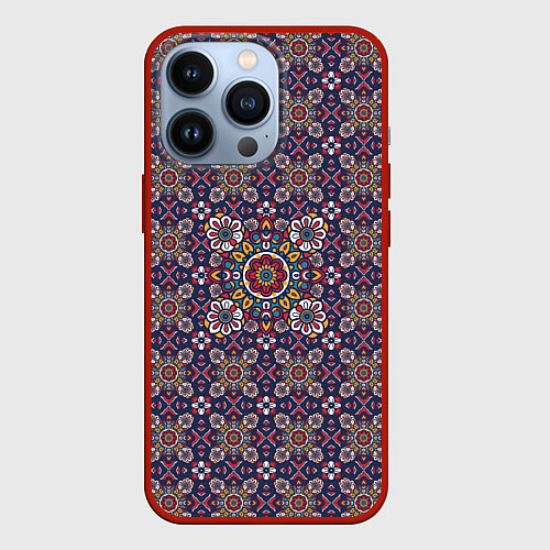 Чехол iPhone 13 Pro Изящный славянский узор-паттерн с цветами / 3D-Красный – фото 1