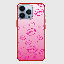 Чехол iPhone 13 Pro Паттерн малиновые губы на розовом градиент - lips