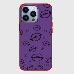 Чехол для iPhone 13 Pro Паттерн черный контур губ на фиолетовом - lips pur, цвет: 3D-красный