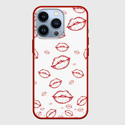 Чехол для iPhone 13 Pro Паттерн красные губы на белом - lips classic, цвет: 3D-красный